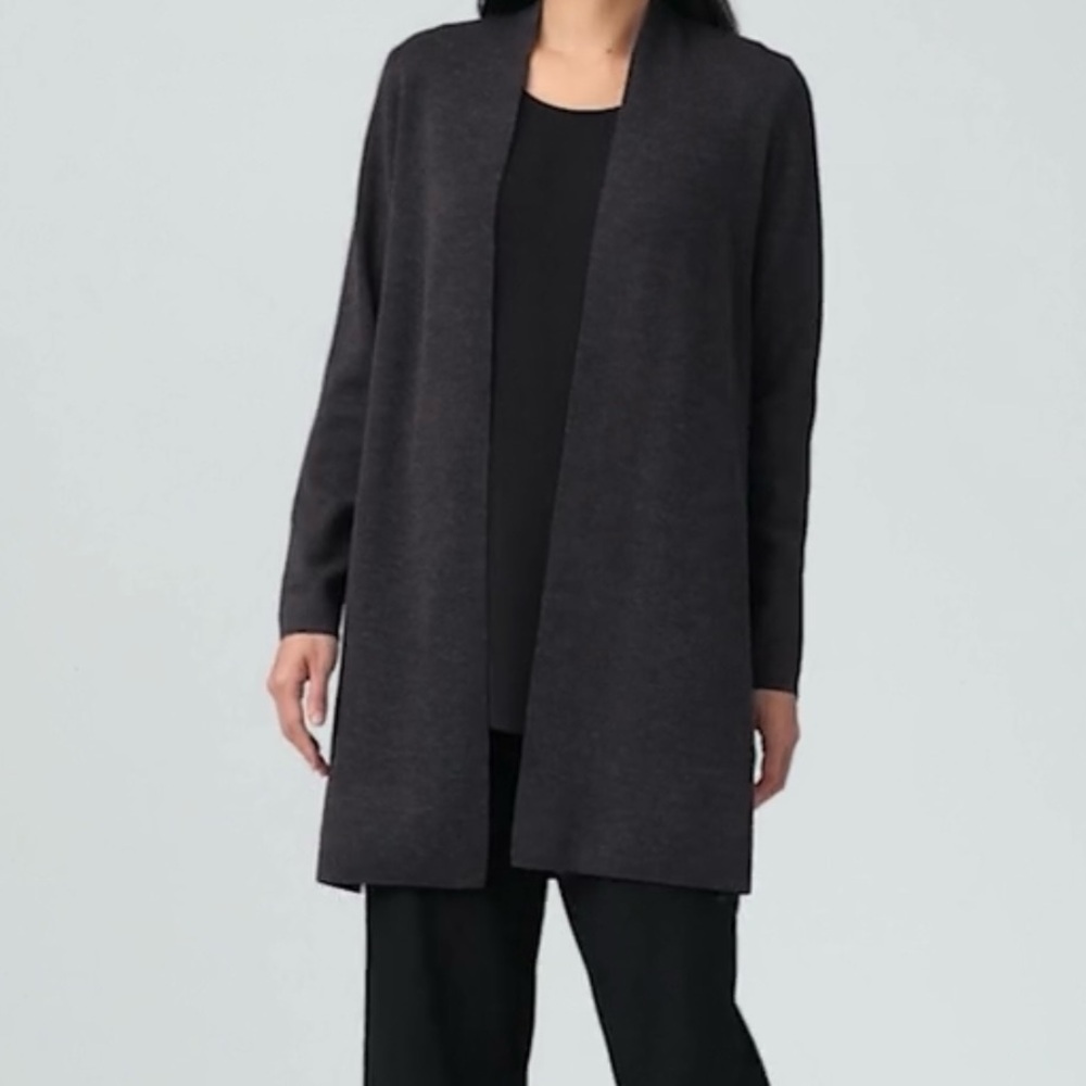 Women's Open-Front Long Cardigan Sweater - Charcoal
